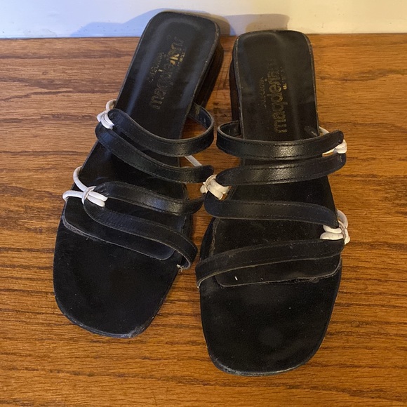 Black and White Flat Strappy Sandals - Picture 2 of 8